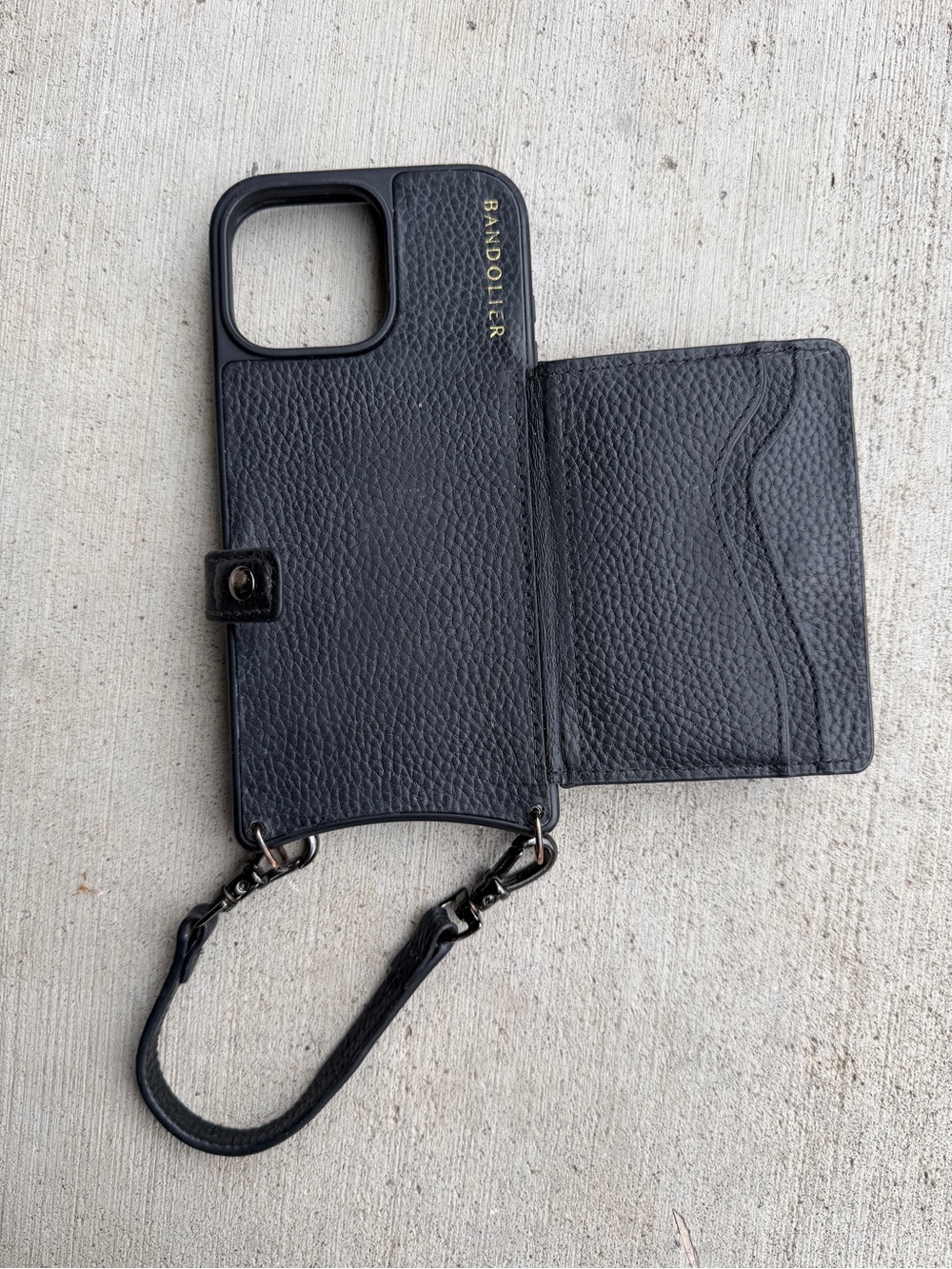 Bandolier Black Leather iPhone 16 Pro Max Crossbody Case with Strap - Picture 2 of 3